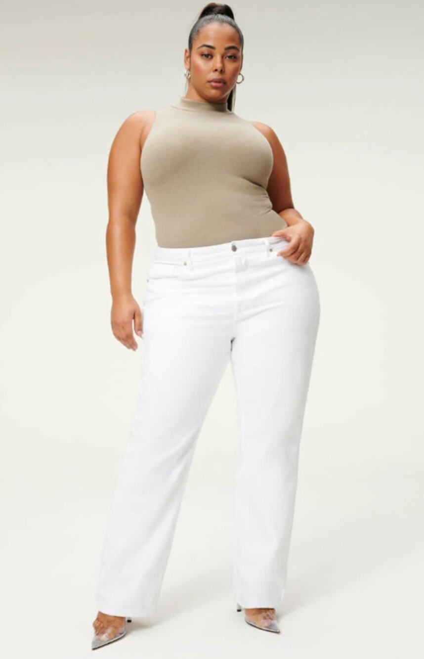 GOOD AMERICAN Good 90s Straight Jeans 27x31 US 4 White Denim High Rise NWT